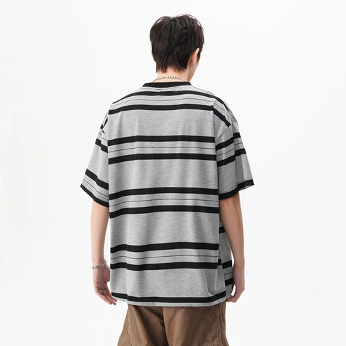 Load image into Gallery viewer, Men&#39; Short Sleeve T-shirts New Summer American Fanshion Striped Round Neck Trendy Male Casual Pullover Top T-shirt 9W1668

