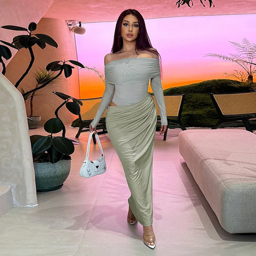 Load image into Gallery viewer, Off-shoulder Mesh See Through Sexy Maxi Dress For Women Elegant Strapless Long Sleeve Backless Bodycon Club Party Dress

