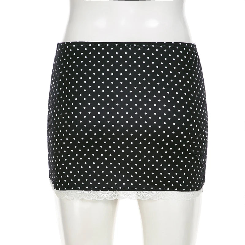 Y2K Aesthetics Dot Printed Lace Patchwork Micro Skirts Women's Summer Cutecore Low Waist Slimming Bottoms Hottie New