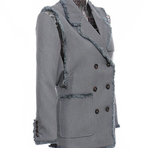 Load image into Gallery viewer, Women Two Ways Wear Tassels Striped Blazer New Lapel Long Sleeve Loose Fit Jacket Fashion Tide Spring Autumn 2025  JX643
