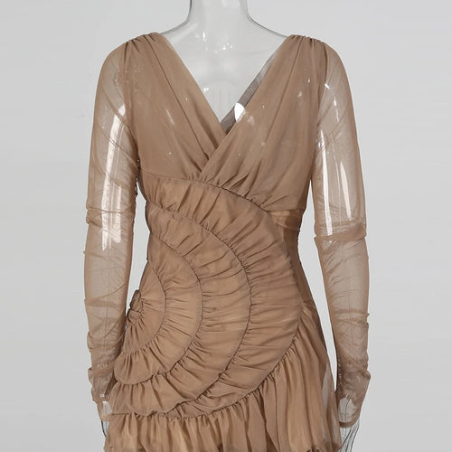 Load image into Gallery viewer, Slimming Sheer Spliced Crimping Sexy Mini Dresses for Women V Neck Long Sleeves Fashion Dress Female Clothing New
