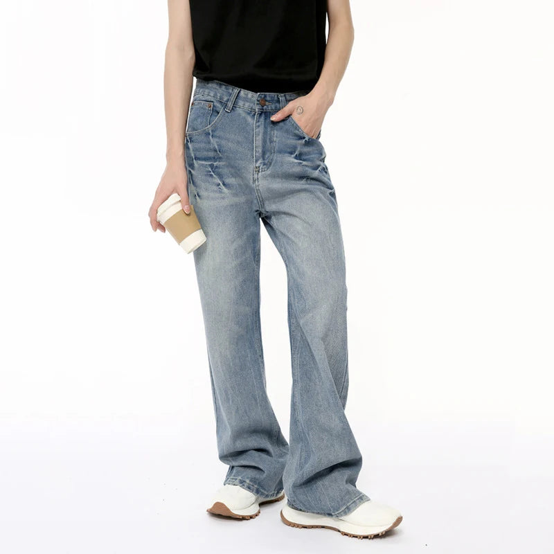 Niche Design Male Denim Pants Lightning Crack Casual Bottom Stright Wide Leg Loose Jeans Pockets Trend Summer 9C6389