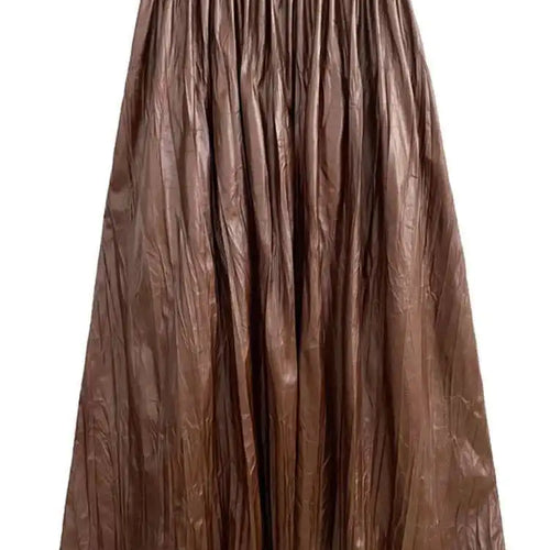 Load image into Gallery viewer, High Elastic Waist Coffee Pleated Midi Pu Leather Half-body Skirt Women Fashion Tide New Spring Autumn 2025 1DH1592
