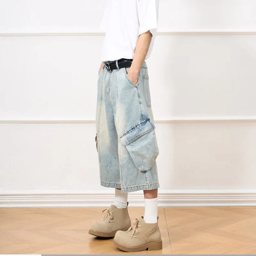 Load image into Gallery viewer, Men&#39;s Jeans New American Style Distressed Washed Multi Pockets Trendy Straight Leg Stylish Male Casual Bottoms 9W1910
