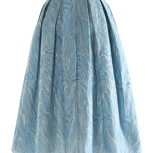 Load image into Gallery viewer, High Elastic Waist Blue Jacquard Textured Pleated A-line Half-body Skirt Women Fashion Tide New Spring Autumn 2025 1DJ1141
