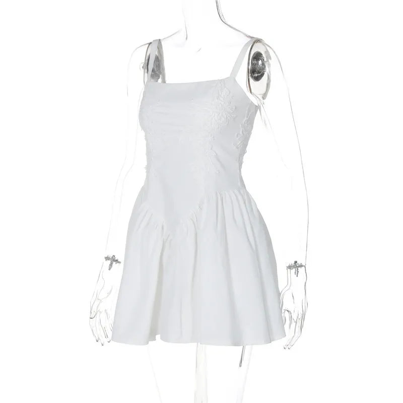 Backless Lace-up A-line Sexy Mini Dress For Women Fashion Spaghetti Strap Sleeveless Loose Club Party Dress Elegant