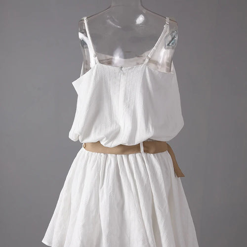 Load image into Gallery viewer, Women White Belted Elegant Spaghetti Strap Mini Dress New Round Neck Sleeveless Fashion Tide Spring Summer 2025 CPG3145
