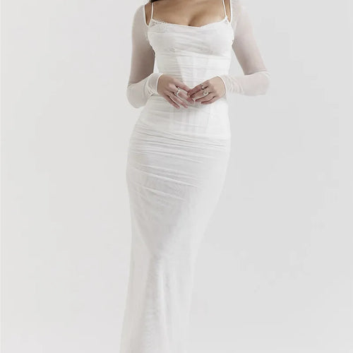 Load image into Gallery viewer, Elegant Sheer Long Sleeve Sexy Maxi Dress For Women Fashion Mesh Strapless Backless Club Party Sexy Long Dress New
