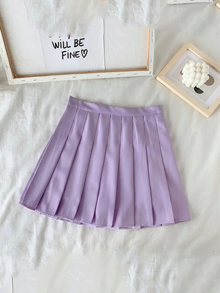 Black Skirt Female Summer High Waist gothic Anti-Glare A-Line Pleated Skirt Short Skirt Purple Ins Tide Ulzzang Skirt