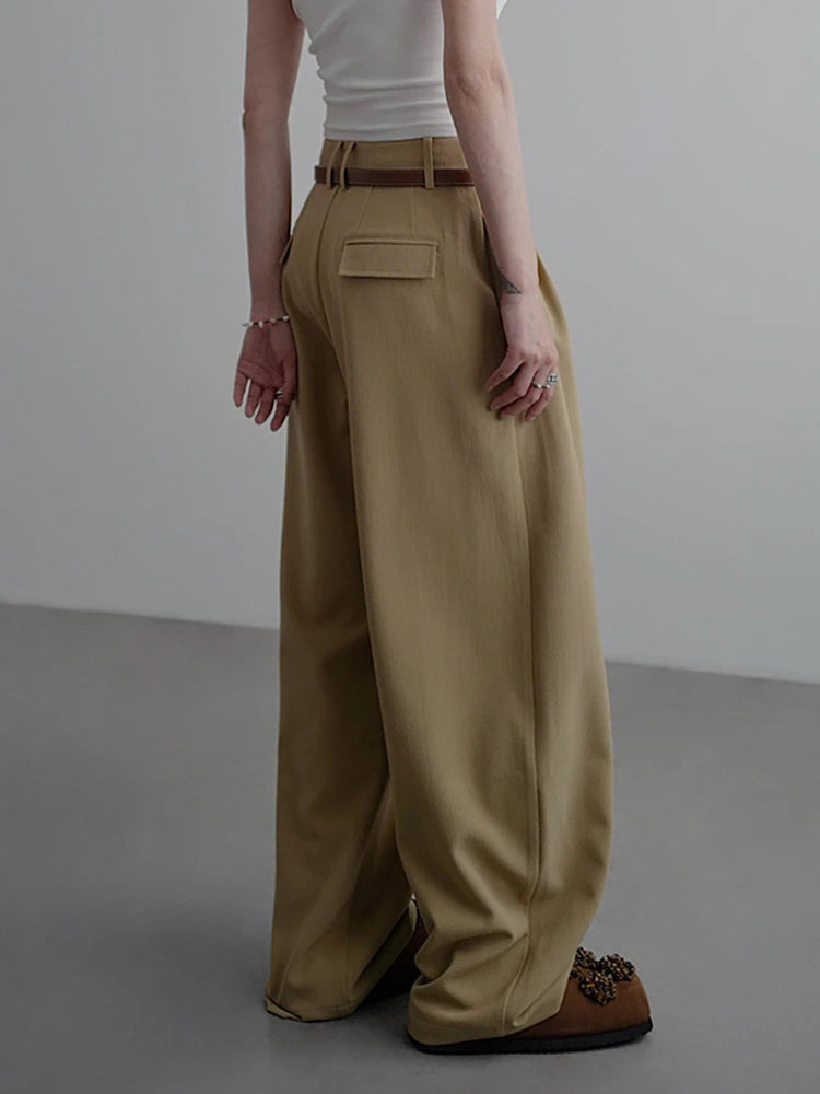 High Waist Khaki Pleated Hollow Out Elegant Long Wide Leg Pants New Trousers Women Fashion Tide Spring Autumn 2025 1DJ0810