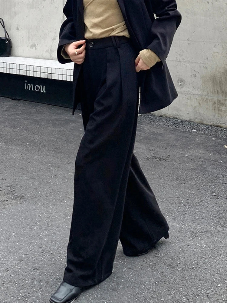 Autumn Casual Wide Leg Pants For Women High Waist Solid Minimalist Trousers Female Fashion Clothing Style