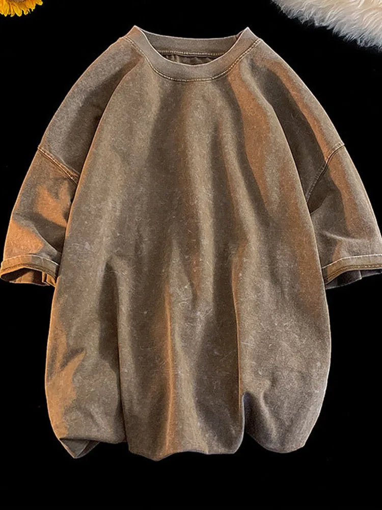 100% Combed Cotton T-shirt Acid Washed T Shirt For Men Unisex Vintage T-shirt Y2k Casual Top Tee Men's Clothing