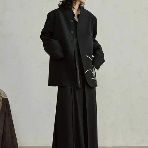 Load image into Gallery viewer, Women Black Embroidery Vintage Big Size Blazer New Stand Collar Long Sleeve Jacket Fashion Tide Spring Autumn 2025 1DH4322
