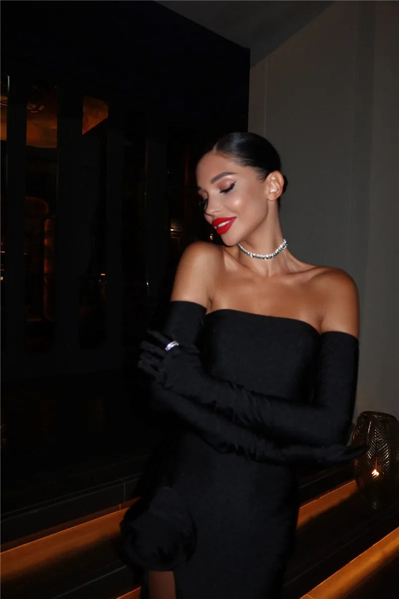 Strapless Backless Sexy Maxi Dress For Women Fashion Off-shoulder Sleeveless Floral High Split Evening Party Long Dress