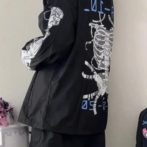 Load image into Gallery viewer, Japanese Kawaii Fashion Jacket Women Y2k Aesthetic Zipper Coat Loose Simple Coats Casual Harajuku Cartoon Skull Print Jackets
