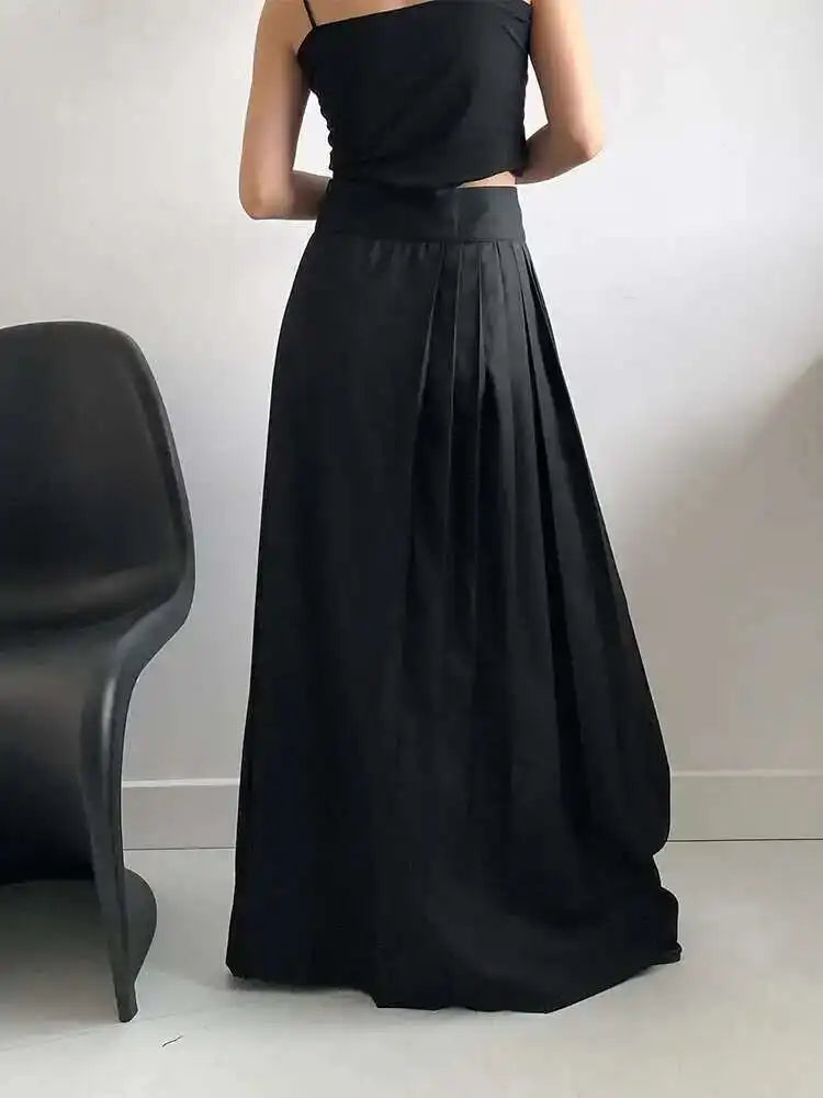 High Waist Black Printed Pleated Bandage Long Elegant Half-body Skirt Women Fashion Tide New Spring Autumn 2025 1DH0423