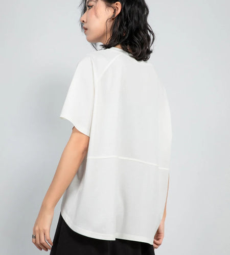 Women White Pleated Irregular Big Size Casual T-shirt New Round Neck Short Sleeve Fashion Tide Spring Summer 2025  1DJ0961
