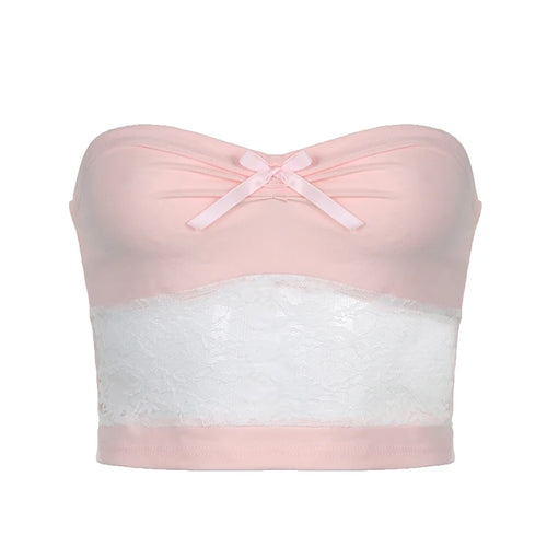 Load image into Gallery viewer, Cutecore Sweet Pink Summer Tube Top Bow Fold Lace Spliced Strapless Korean Crop Top Women Mini Coquette Clothes Tanks
