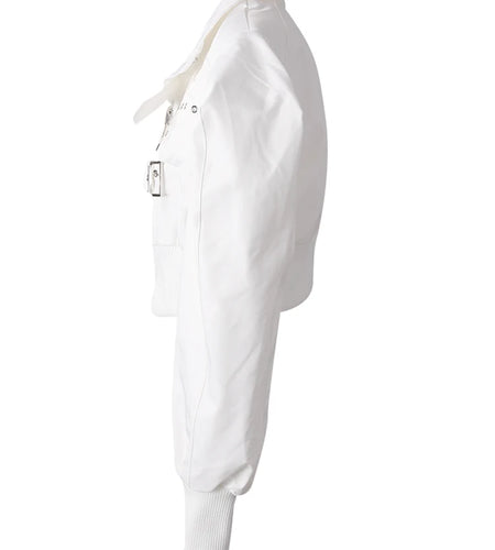 White Metal Circle Buckle Shaped Short Jacket New Lapel Long Sleeve Women Coat Fashion Tide Spring Autumn 2025 19ZZ1557