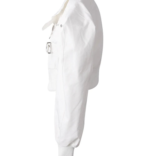 Load image into Gallery viewer, White Metal Circle Buckle Shaped Short Jacket New Lapel Long Sleeve Women Coat Fashion Tide Spring Autumn 2025 19ZZ1557
