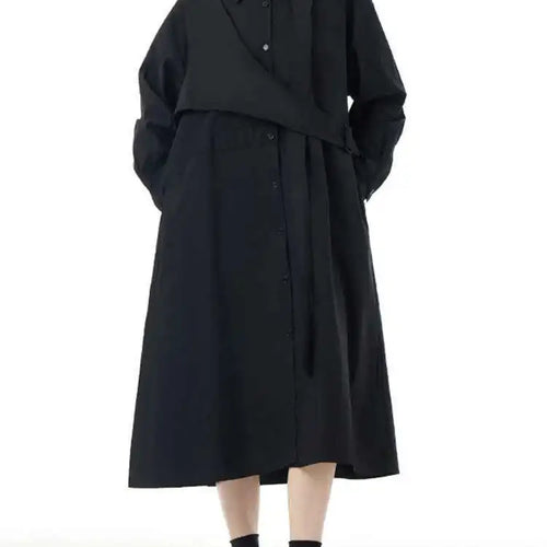 Load image into Gallery viewer, Women Purple Belted Big Size Irregular Midi Shirt Dress New Lapel Long Sleeve Fashion Tide Spring Autumn 2025 1DH5164
