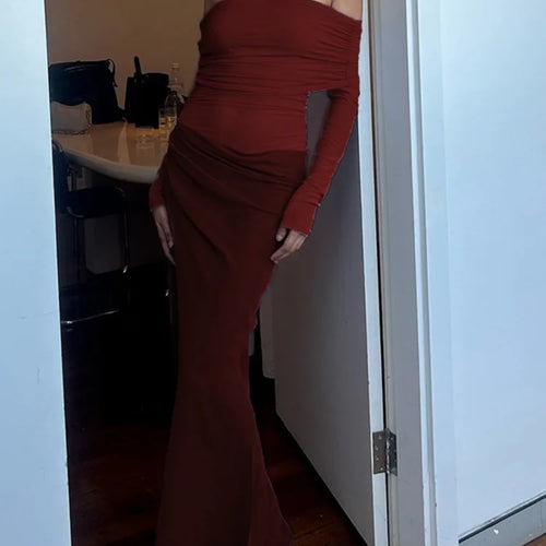 Load image into Gallery viewer, Elegant Mesh Patchwork Satin Long Sleeve Bodycon Party Club Evening Dress Women 2025 Summer Sexy One Shoulder Vestido
