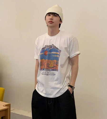 Men's T-shirts Niche Cartoon Printed Short Sleeved New Summer Loose Round Neck T-shirt Korean Pullover Style 9W1609