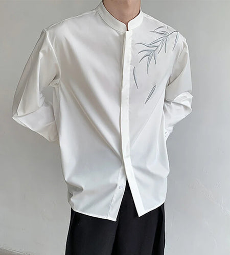 Men's Shirts Long Sleeve New Summer Embroidered Design Chinese Style Stand Collar Shirts Single Breasted Menwear 9W1700