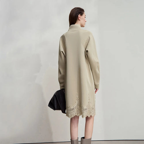 Womens Dresses 2025 Winter New Minimalist Solid Color Turtleneck Loose Dress Ladies Patchwork Lace Woman Clothing 12543136