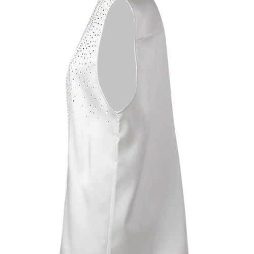 Load image into Gallery viewer, Women Pearl Nailed Rhinestones Elegant Big Size Blouse New V-neck Sleeveless Shirt Fashion Tide Spring Summer 2025 CPG306
