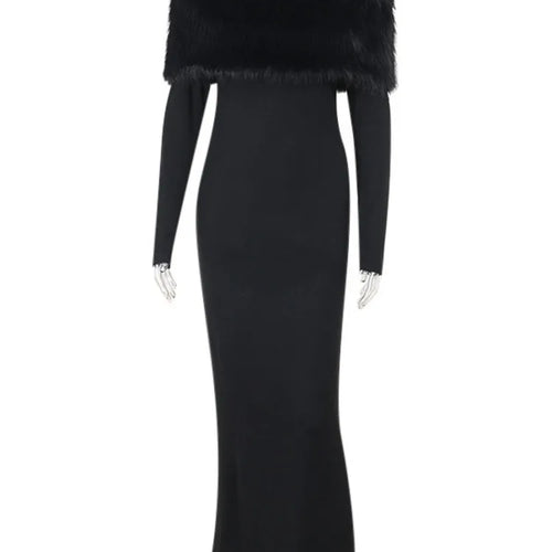 Load image into Gallery viewer, Elegant One Shoulder Hairy Long Sleeve Elastic Tight Dress For Women Spring New 2025 Slimming Party Club Evening Dress
