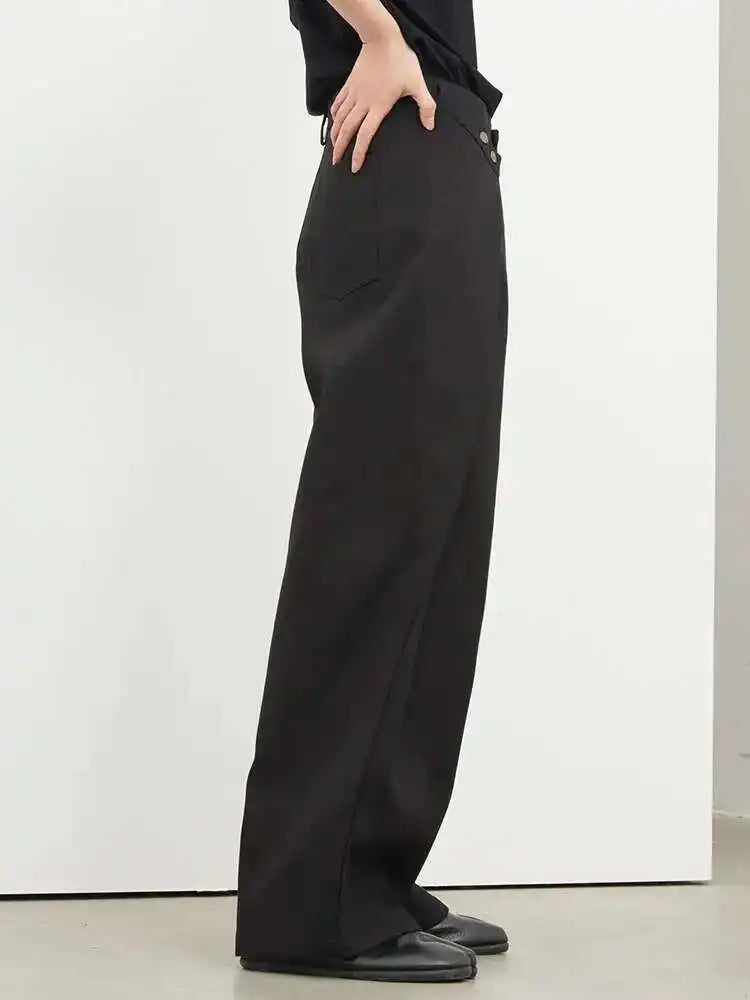 High Waist Black Pleated Button Long Wide Leg Pants New Loose Fit Trousers Women Fashion Tide Spring Autumn 2025 1DF8330