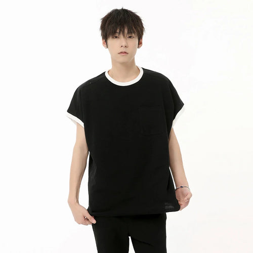 Load image into Gallery viewer, Niche Style Men&#39;s T-shirts Patchwork Contrast Color Pocket Tees Round Neck Short Sleeve Male Loose Tops Simple 2024 9C6578
