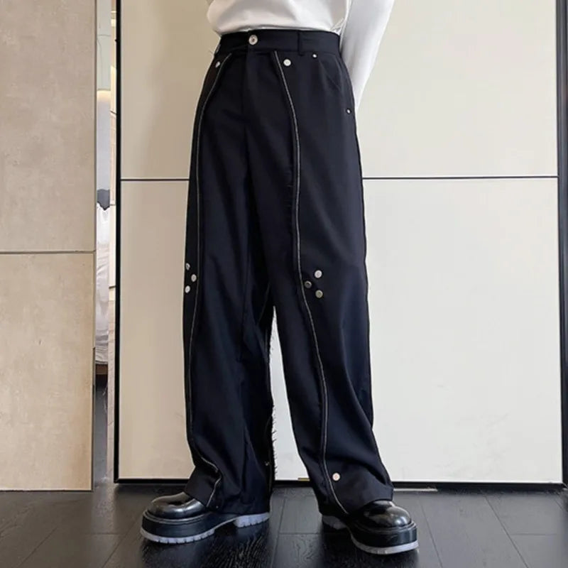 Casual Men's Pants 2024 Fashion New Chic Multi-metal Buckle Niche Design Trousers Solid Color Dark Wear Male Trend 9A4646