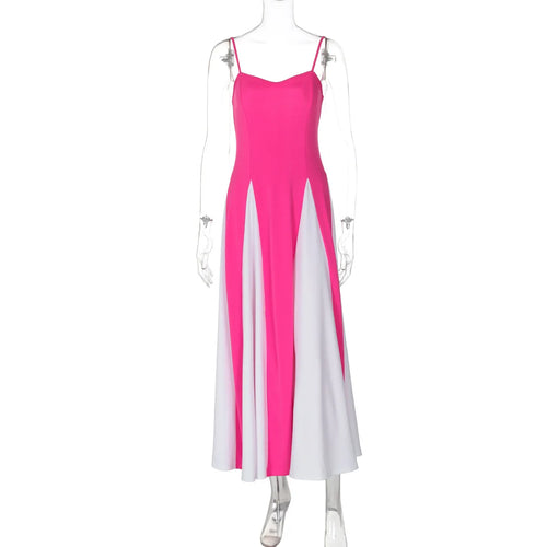 Load image into Gallery viewer, Patchwork Spaghetti Strap Maxi Dress For Women Color Contrast Slipdress Ladies Sleeveless Backless Loose Long Dress
