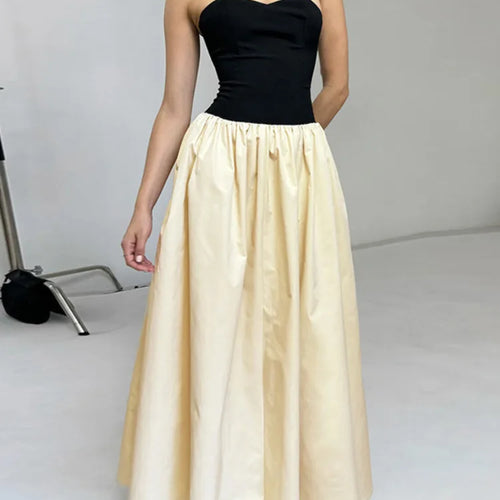 Load image into Gallery viewer, Patchwork Off-shoulder Sexy Maxi Dress For Women Contrasting Color Strapless Sleeveless Backless Lace-up Sexy Dress
