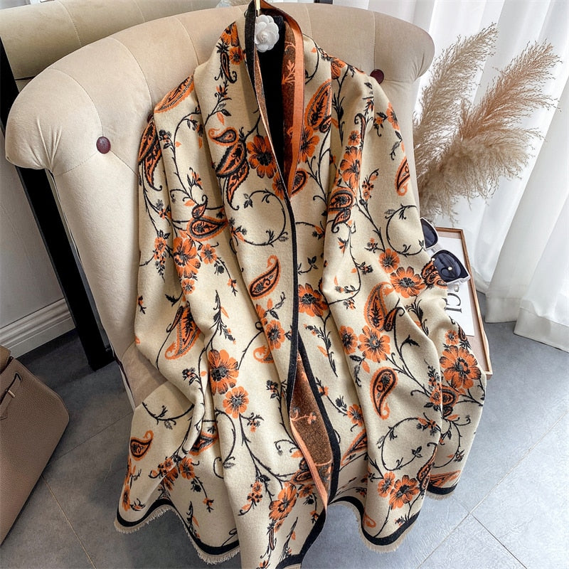 Warm Winter Scarf Cashmere Women Pashmina Design Print Shawls Wrap Female Thick Blanket Soft Bufanda Stoles Fashion