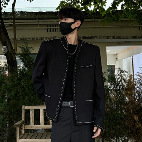 Load image into Gallery viewer, Korean Style Men&#39;s Jackets Stand Collar Rivets Design Solid Color Single Breasted Casual Short Male Coats Autumn 9C9207
