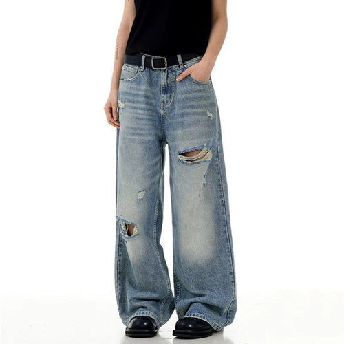 Load image into Gallery viewer, Men's Jeans Cat Whisker Ripped Deisgn Summer Hole Stylish Loose Korean Straight Wide Leg Male Casual Trousers 9W1721
