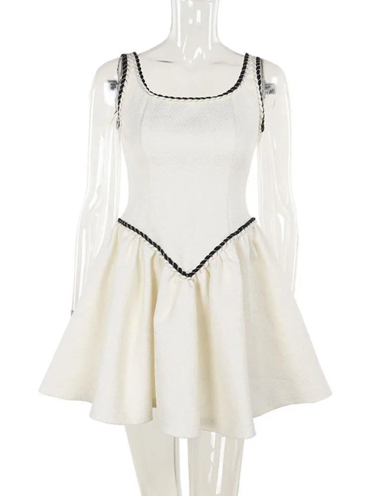 Sleeveless A-line Sexy Mini Dress For Women White Spaghetti Strap Sleeveless Backless Pleated Club Party Dress Clubwear