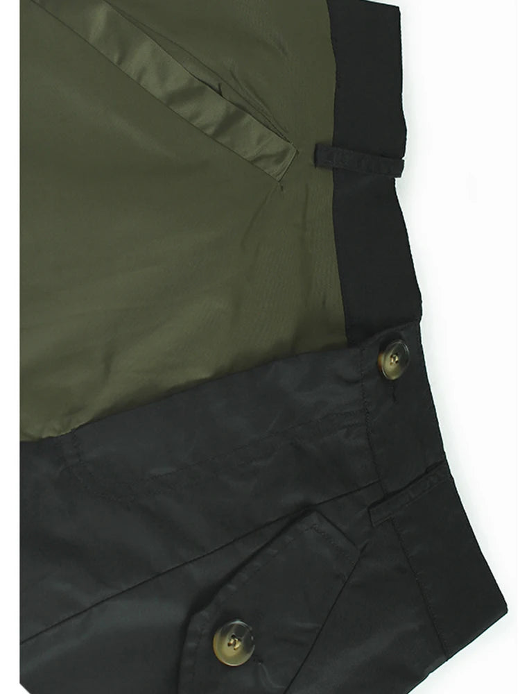 High Elastic Waist Black Green Color-block Long Casual Half-body Skirt Women Fashion Tide New Spring Autumn 2025 1DH8087