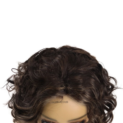 Load image into Gallery viewer, Short Curly Wigs for Women Synthetic Fiber Casual Hairstyles Mix Brown Wig with Bangs Natural Hair Replacement Wigs Highlights
