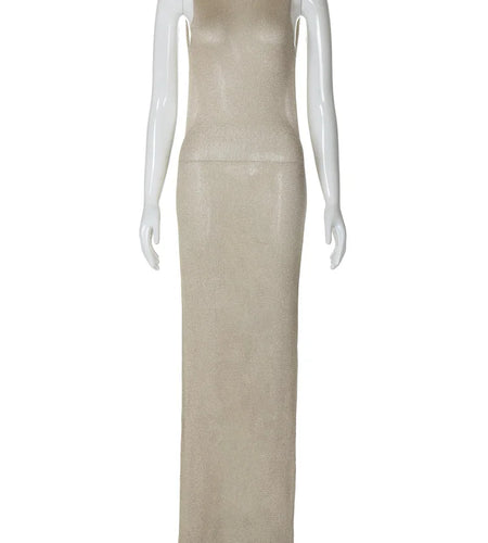 Knitted Sleeveless Backless Solid Slit Sexy See Through Slim Maxi Dress Summer Women Fashion Y2K Clothes Beach Festival
