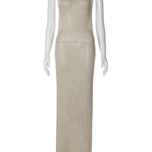 Load image into Gallery viewer, Knitted Sleeveless Backless Solid Slit Sexy See Through Slim Maxi Dress Summer Women Fashion Y2K Clothes Beach Festival

