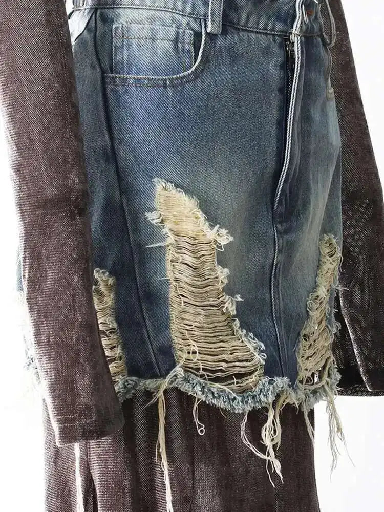 Velvet Denim T-shirt Half-body Skirt Two Pieces Suit New Slash Neck Long Sleeve Women Fashion Spring Autumn 2025 7AB6039