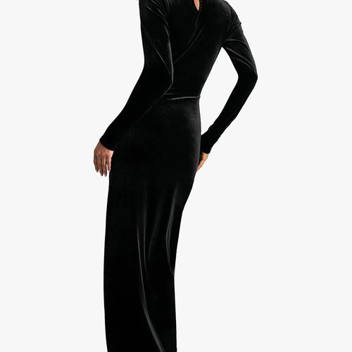 Load image into Gallery viewer, Velvet Long Sleeve Sexy Maxi Dress For Women Autumn Winter New Turtleneck Draped Ruched Bodycon Sexy Long Dress
