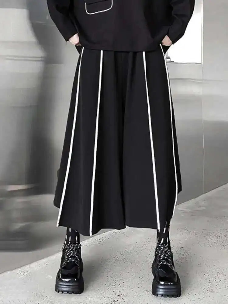 High Elastic Waist Black Striped Long Wide Leg Pants New Loose Fit Trousers Women Fashion Tide Spring Autumn 2025 1DF1509