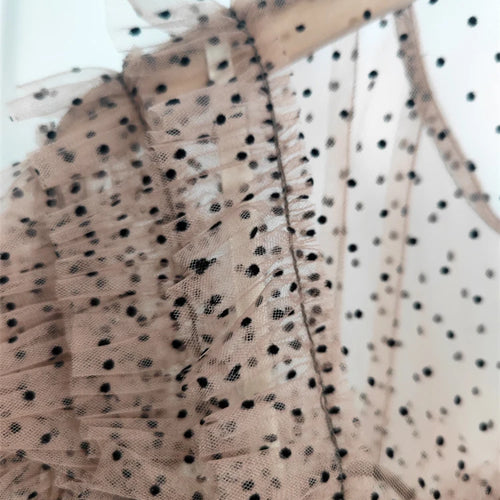 Load image into Gallery viewer, Women Brown Mesh Dot Ruffles Thin Blouse New Stand Collar Long Sleeve Shirt Fashion Tide Spring Summer 2025 1DJ1483

