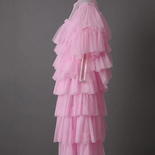 Load image into Gallery viewer, Mesh T-shirt Cake Half-body Skirt Two Pieces Suit New Round Neck Short Sleeve Women Fashion Spring Summer 2025 CPG3209
