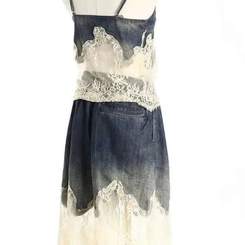 Load image into Gallery viewer, Denim Lace Elegant Tank Top Wide Leg Shorts Two Piece Suit New V-Neck Women Fashion Tide Spring Summer 2025 7AB4274
